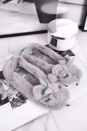 Women's Slippers with Fur Unicorns Grey Rainbow