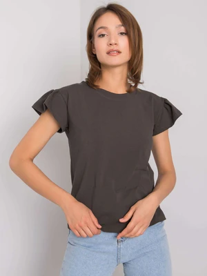 RUE PARIS Dark khaki cotton blouse