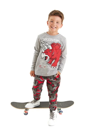 Mushi Triceratops Boys' Gray T-shirt & Camouflage Pants Suit