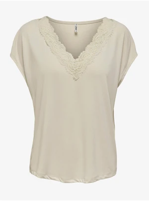 Beige Women's T-shirt with lace ONLY Free - Women