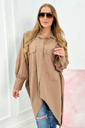 Oversize cotton shirt dark beige