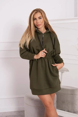 Insulated dress with hood in khaki color