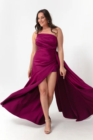 Lafaba Women's Plum One-Shoulder Plus Size Satin Evening Dress & Prom Dress