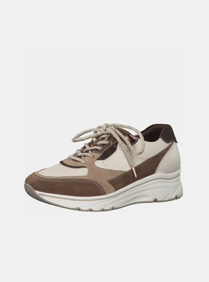 Brown-Beige Sneakers with Leather Details Tamaris - Women