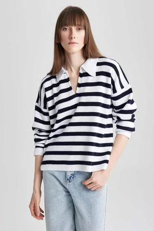 DEFACTO Regular Fit Polo Collar Striped Pullover