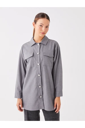 LC Waikiki Women's Straight Long Sleeve Oversized Shirt Jacket