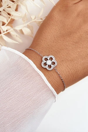 Delicate Women's Silver Bracelet with Flower