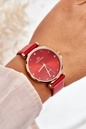 Women's watch on a leather strap Giorgio&Dario red