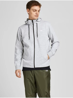 Light grey men's heathered sweatshirt with zipper and hood Jack & Jones Air