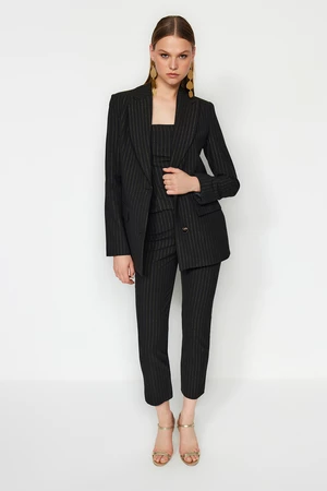 Trendyol Black Striped Woven Shiny Polyviscon Jacket