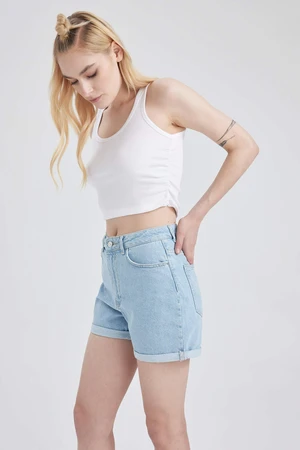 DEFACTO Mom Fit High Waist Folded Leg Jean Shorts