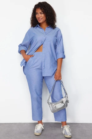 Trendyol Curve Blue Woven Plus Size Two Piece Set