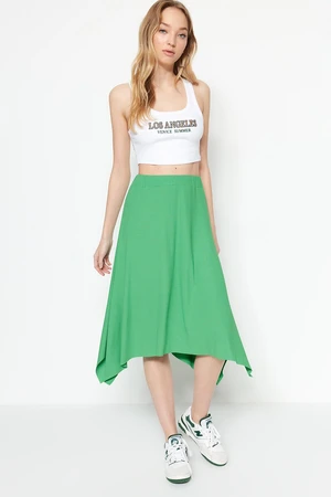 Trendyol Green Ruffle Asymmetrical High Waist Midi Stretch Knitted Skirt