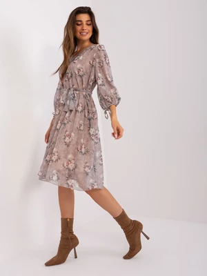 Dark beige loose dress with floral pattern