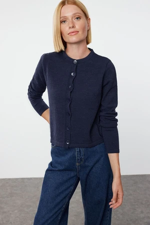 Trendyol Navy Blue Woolen Jacket-Look Knitted Cardigan