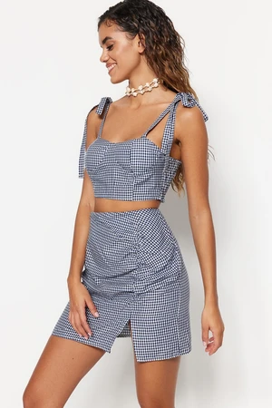 Trendyol Gingham Woven Slit Blouse and Skirt Set