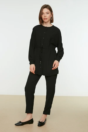 Trendyol Tie Waist Shirt-Pants Black Woven Suit