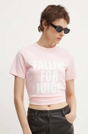 Tričko Juicy Couture FALLIN FOR JUICY FITTED TSHIRT růžová barva, JCGCT224020