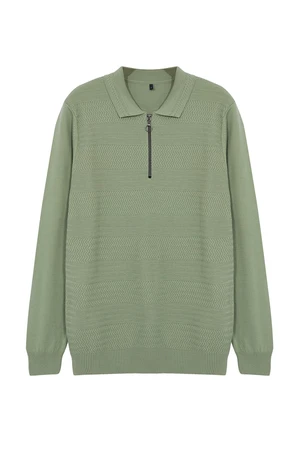 Trendyol Light Green Slim Crew Neck Textured Knitwear Sweater