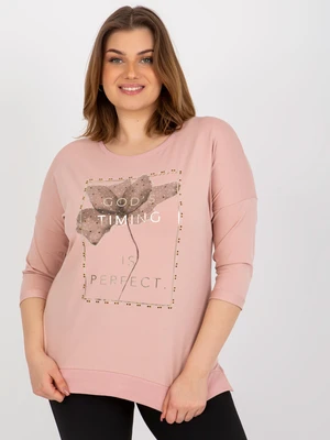 Light pink oversized blouse with rhinestone appliqué