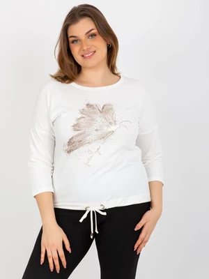 Ecru plus size blouse with appliqué and print