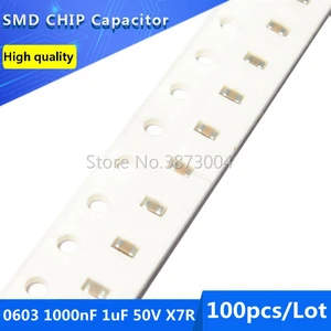 100pcs 0603 1000nF 1uF 50V X7R 10% SMD Chip Capacitor