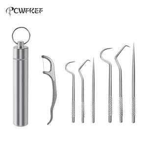 Portable Dental Tool Set Flossing Tooth Picking Tool Metal Stainless Steel Spiral Ear Pick Spoon Kit Oral Hygiene Tartar Removal