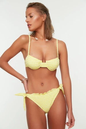 Trendyol sárga Gingham texturált fodros normál bikini alsó