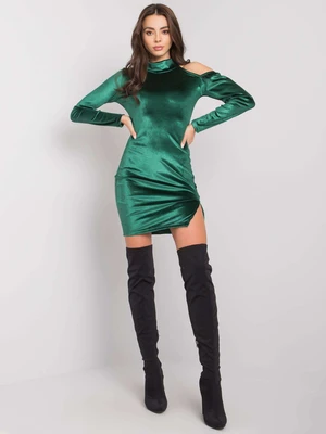 RUE PARIS Dark green velour dress with slit