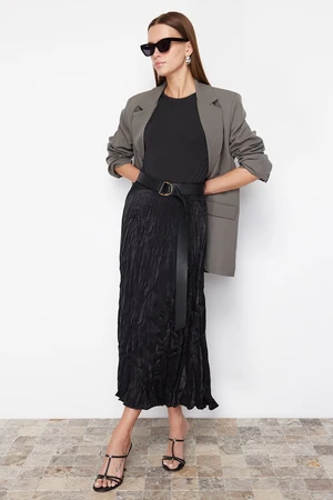 Trendyol Black Pleated Satin Woven Skirt