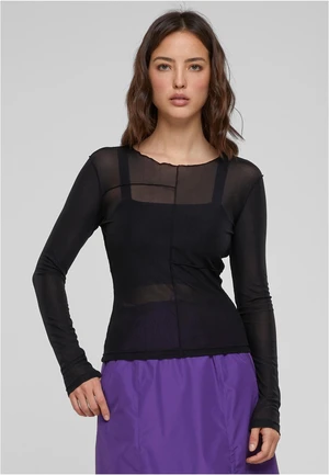 Women's long-sleeved mesh with an exposed seam, black