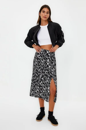 Trendyol White Slit Detail Viscose Fabric A-line Patterned Midi Woven Skirt