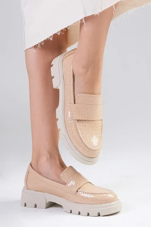 Mio Gusto Andrea Nude Women's Loafers with Thick Soles.