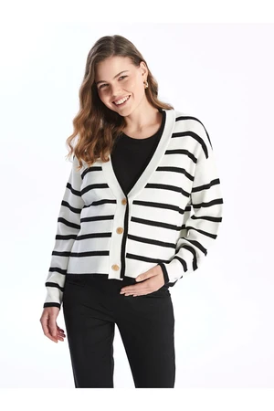 LC Waikiki V-Neck Striped Long Sleeve Women's Knitwear Cardigan