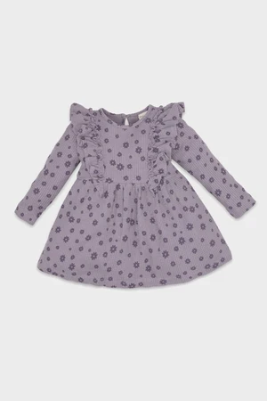 DEFACTO Baby Girl Floral Long Sleeve Ruffle Waffle Purple Dress