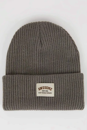 DEFACTO Boy's Woven Labeled Ribbed Knitted Beanie