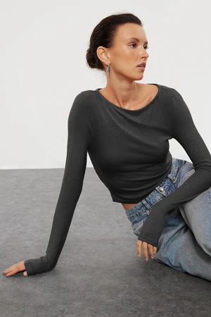 Trendyol Anthracite Boat Neck Slim/Fits Regular Size Knitted Blouse