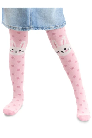 Denokids Rabbit Girl's Polka Dot Thick Pink Pantyhose