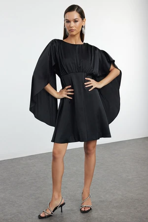 Trendyol Black Cape Detailed Woven Satin Short Dress