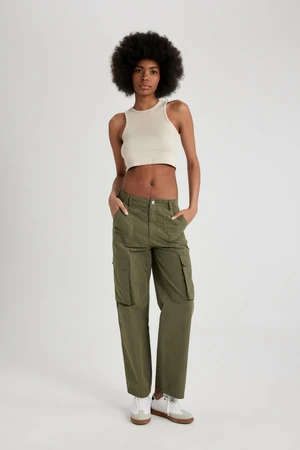 DEFACTO Gabardine Trousers Straight Fit Standard Length High Waist Cargo Pocket