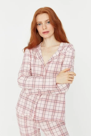 Trendyol Pink 100% Cotton Plaid Knitted Pajama Set