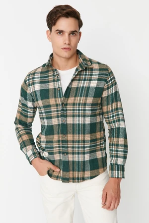 Trendyol Khaki Men's Regular Fit Woodcut Plaid Shirt