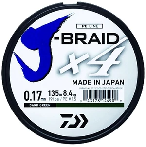 Daiwa splietaná šnúra j-braid 4 žltá 135 m-priemer 0,25 mm / nosnosť 14,4 kg