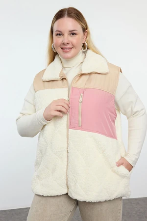 Trendyol Curve Ecru Regular Fit Color Block Quilted Plush Vest