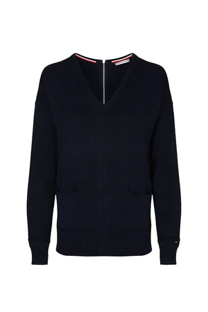 Tommy Hilfiger Sveter - NOLAA V-NK ZIP SWT LS modrý