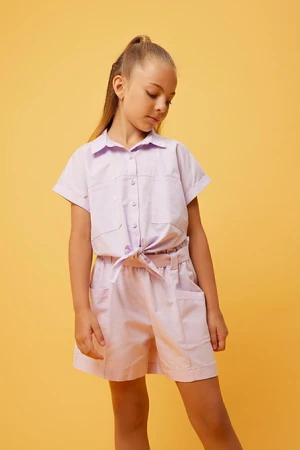 DEFACTO Girls' Crop Poplin Short Sleeve Shirt B0785a823hs