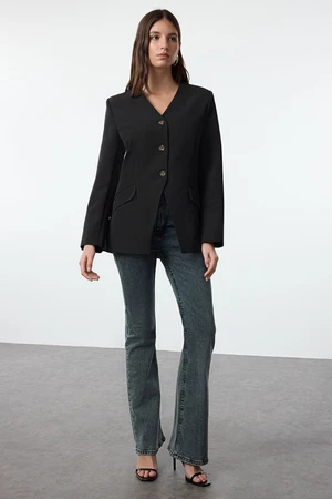 Trendyol Black V Neck Woven Blazer Jacket