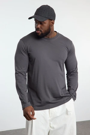 Trendyol Anthracite-Stone-Ecru Plus Size Slim/Slim Cut Crew Neck 3-Pack Basic T-shirt