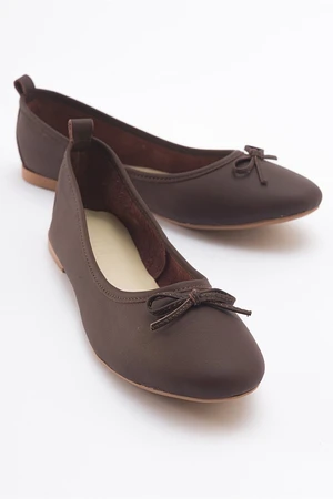 LuviShoes 01 Brown Skin Genuine Leather Women's Flat Shoes.