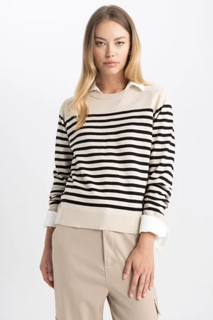 DEFACTO Regular Fit Striped Crew Neck Basic Sweater